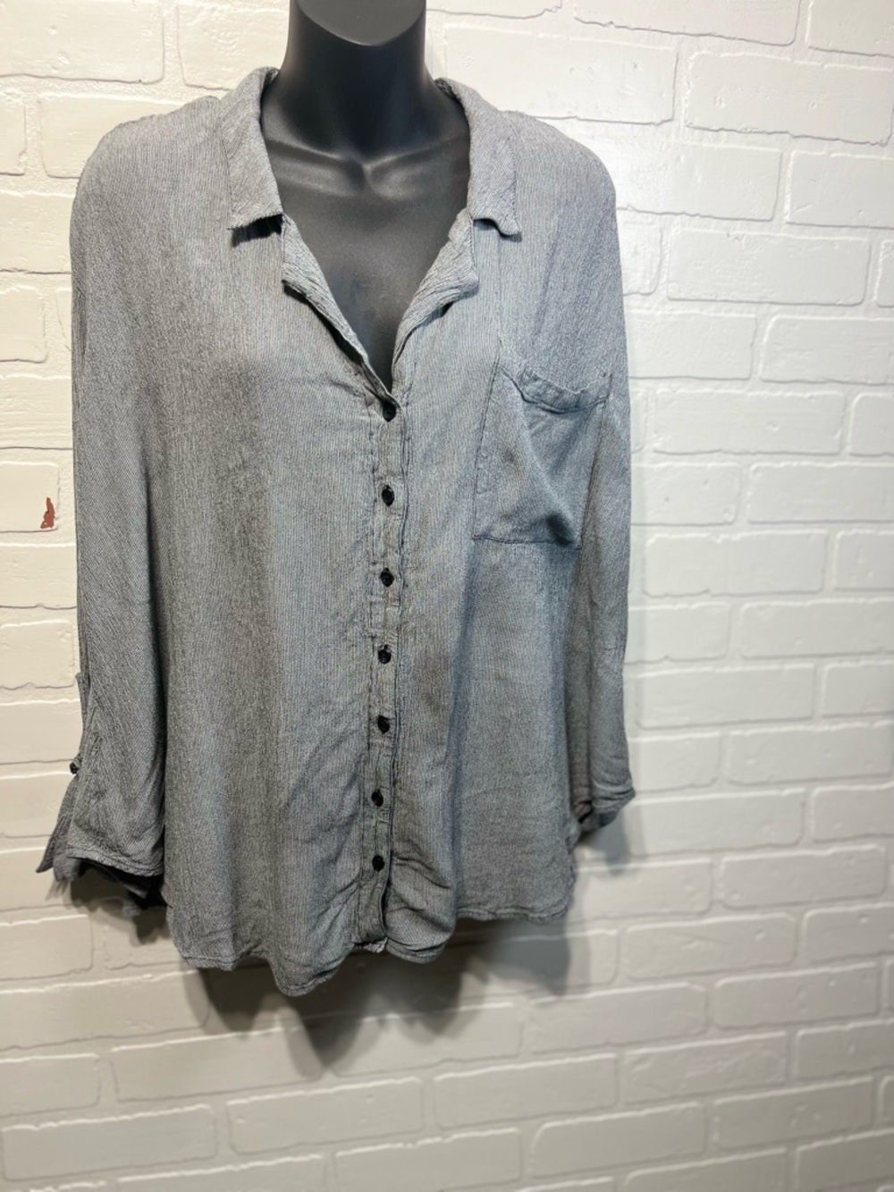 Free People Gray Button-Down Relaxed Shirt